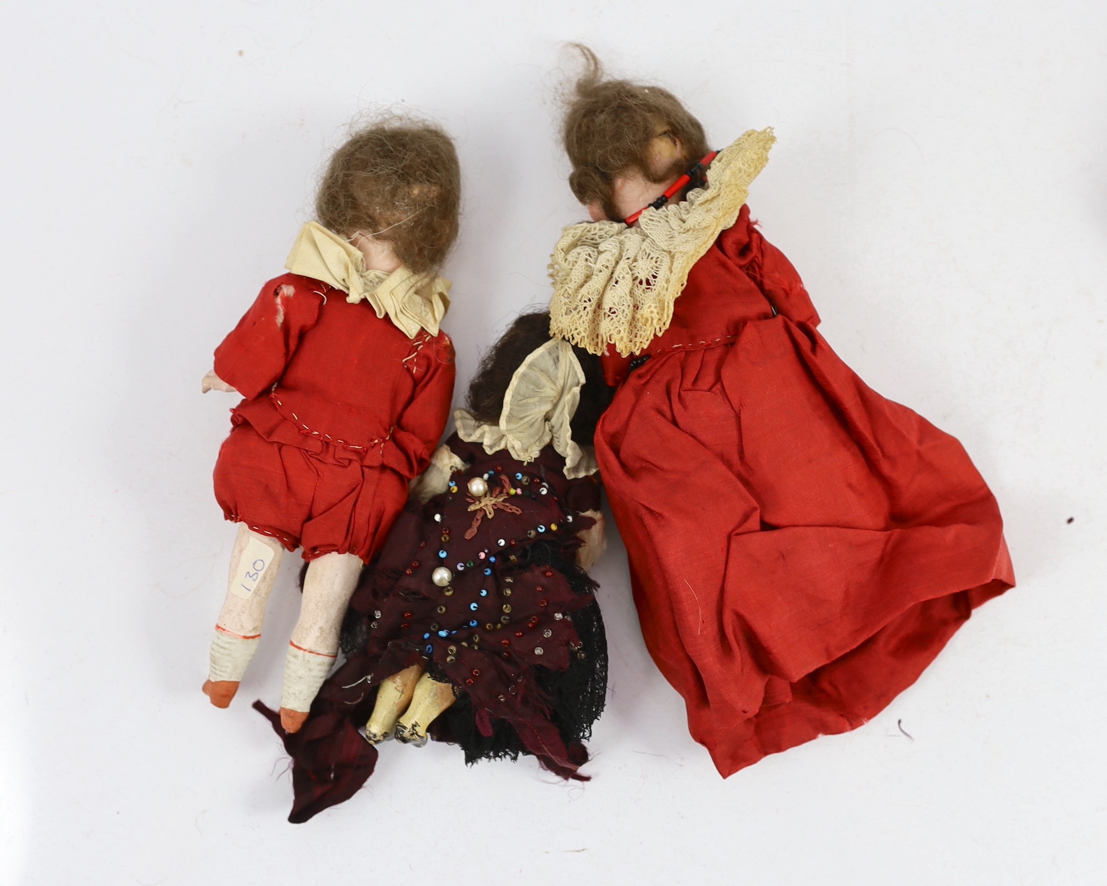 A pair of Recknagel bisque headed dolls, German, circa 1900, 8in. (4)